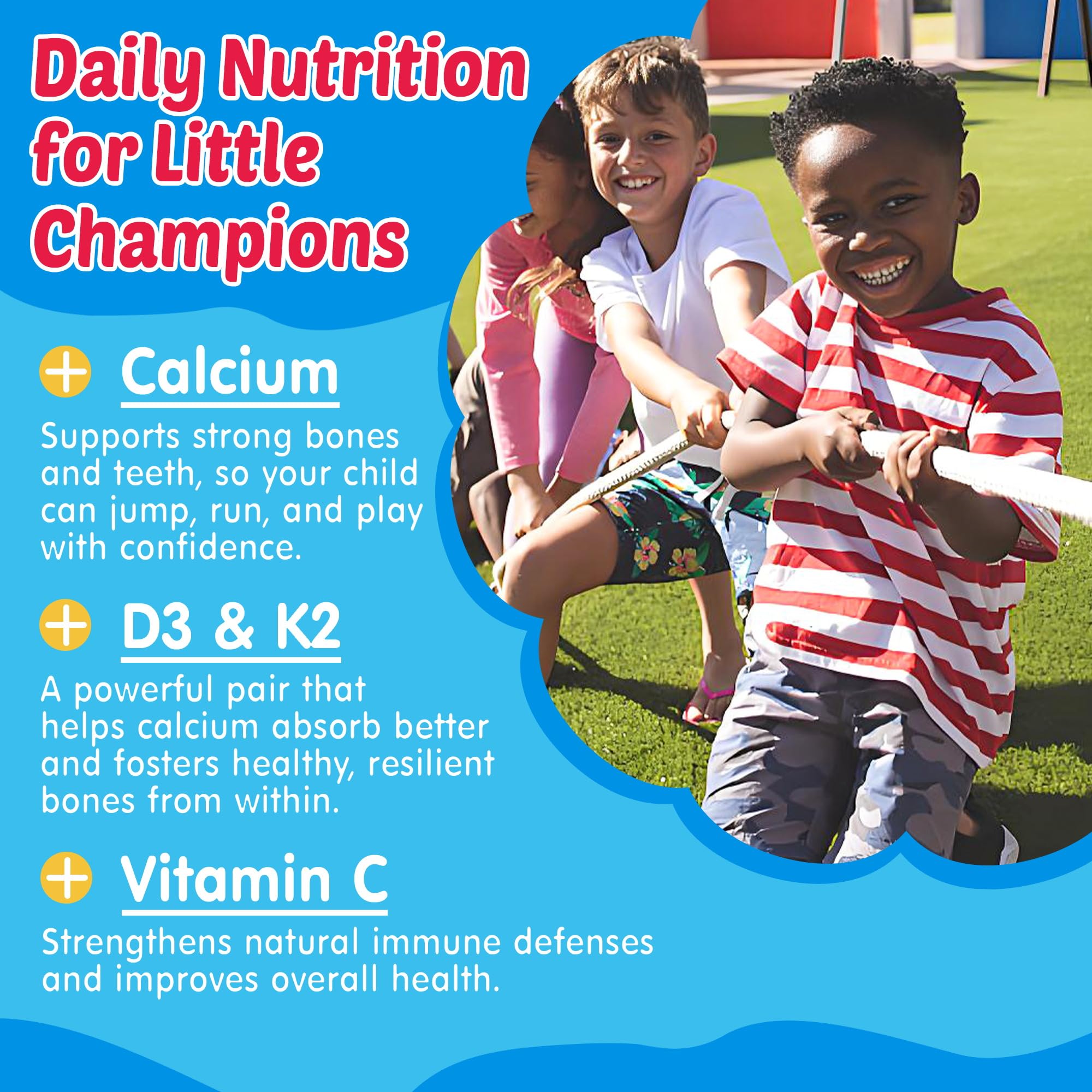 Kids Omega 3 Gummies + Calcium 400mg + Vitamin D3 K2 + C, Omega-3 DHA & EPA Supplement - No Fish Burps, No Sugar - Kids & Teens Omḛga 3 + Multivitamin Gummy for Strong Bones, Brain, Immune, Eye, 2Pack - Image 4