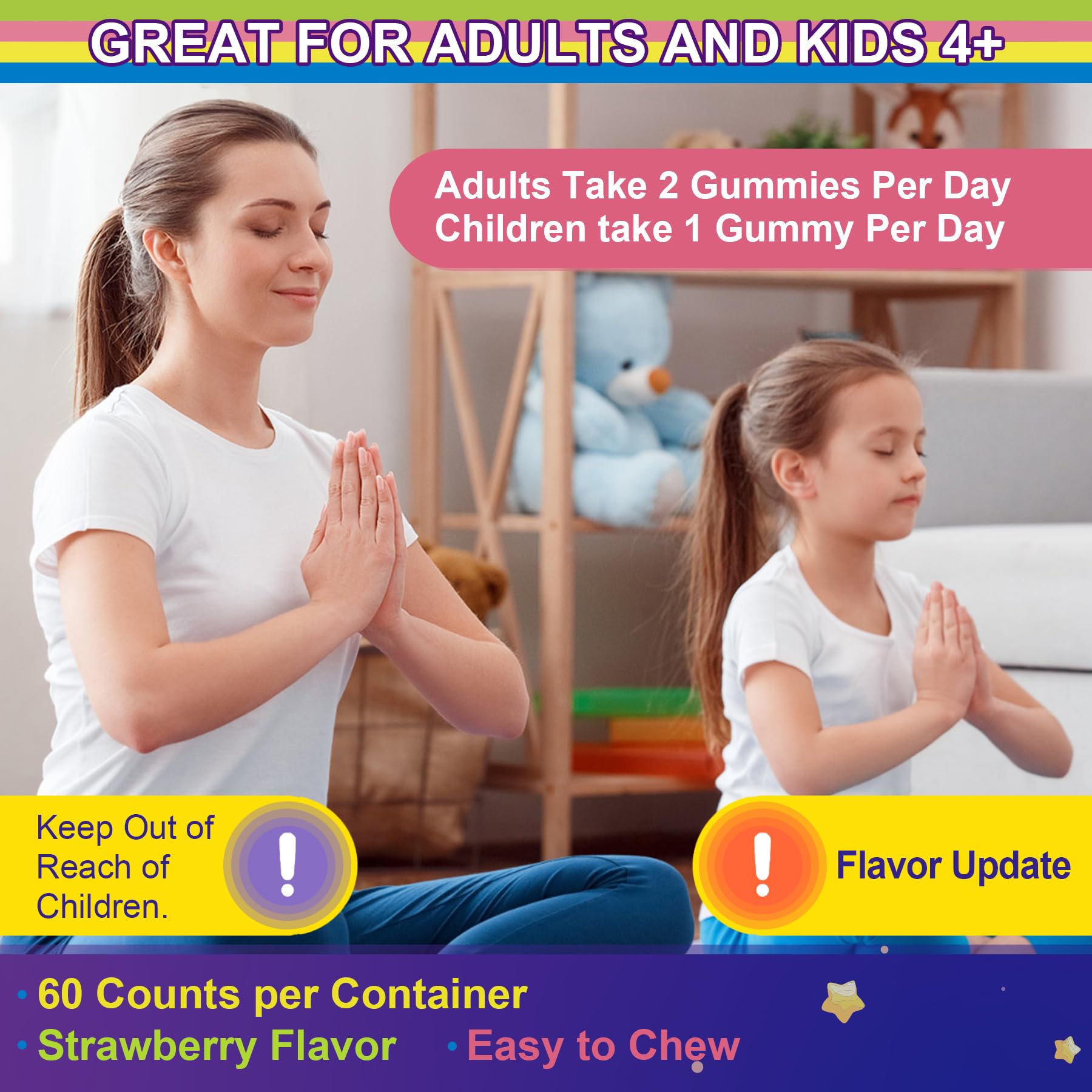 Magnesium Glycinate Gummies for Adults & Kids 4+, Sugar Free Magnesium Bisglycinate Supplement 400/200mg with B6D3, 5HTP, L-Theanine for Sleep & Relaxation, Brain, Muscle, Melatonin Free Gummies,1Pack - Image 8